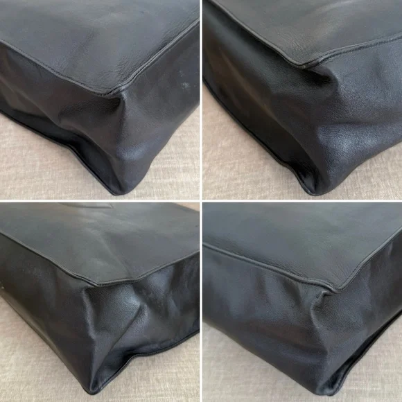 Authentic CHANEL black leather tote bag large gold GG chain straps - Picture 8 of 16